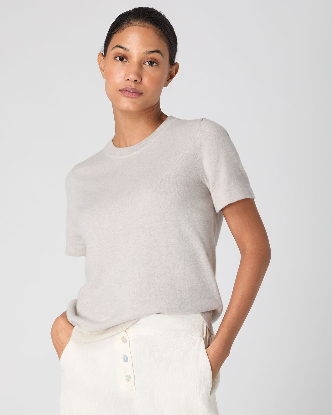 N.Peal Women's Lottie Cashmere T-Shirt Pebble Grey