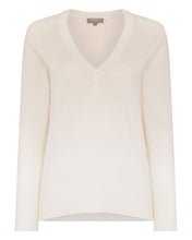 Load image into Gallery viewer, N.Peal Women&#39;s Dip Dye V Neck Cashmere Jumper Almond White
