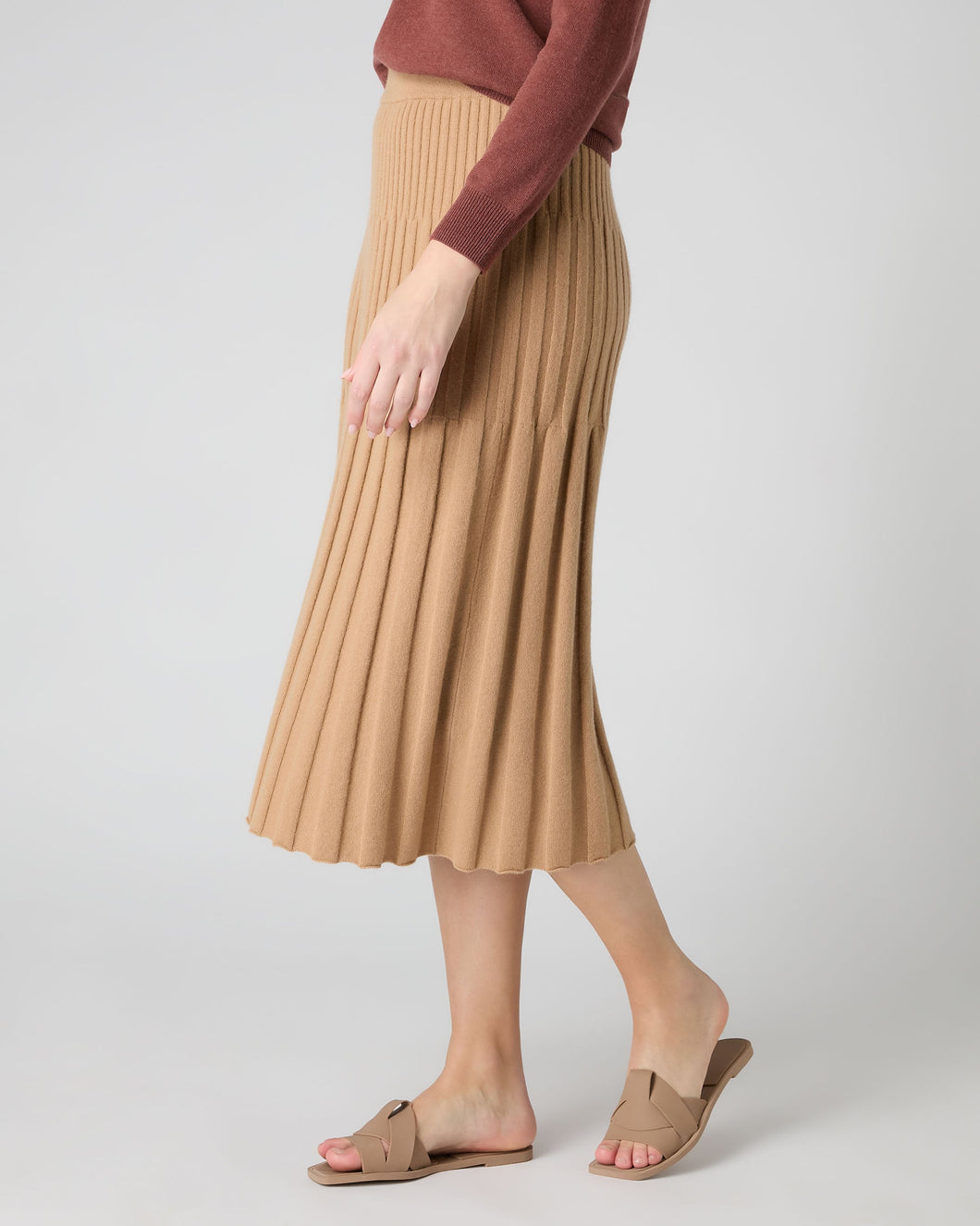 N.Peal Women's Cashmere Ribbed Skirt Sahara Brown