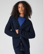 Load image into Gallery viewer, N.Peal Women&#39;s Wave Stitch Cashmere Silk Cardigan Navy Blue
