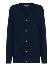 Load image into Gallery viewer, N.Peal Women&#39;s Wave Stitch Cashmere Silk Cardigan Navy Blue
