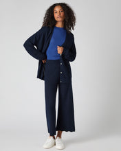 Load image into Gallery viewer, N.Peal Women&#39;s Wave Stitch Cashmere Silk Cardigan Navy Blue
