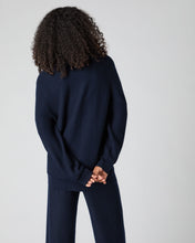 Load image into Gallery viewer, N.Peal Women&#39;s Wave Stitch Cashmere Silk Cardigan Navy Blue
