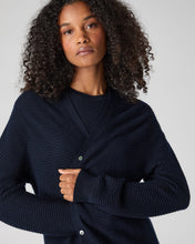 Load image into Gallery viewer, N.Peal Women&#39;s Wave Stitch Cashmere Silk Cardigan Navy Blue
