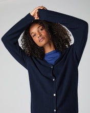 Load image into Gallery viewer, N.Peal Women&#39;s Wave Stitch Cashmere Silk Cardigan Navy Blue
