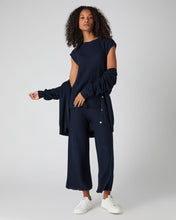 Load image into Gallery viewer, N.Peal Women&#39;s Wave Stitch Cashmere Silk Top Navy Blue
