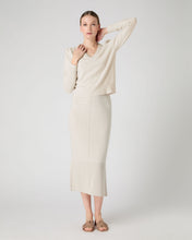 Load image into Gallery viewer, N.Peal Women&#39;s Ruffle Trim V Neck Cashmere Jumper Almond White
