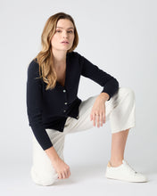 Load image into Gallery viewer, N.Peal Women&#39;s Lara V Neck Cashmere Cardigan Navy Blue
