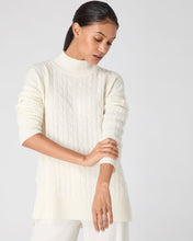 Load image into Gallery viewer, N.Peal Women&#39;s Esme Cable Mock Neck Cashmere Jumper New Ivory White
