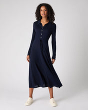 Load image into Gallery viewer, N.Peal Women's Polo Collar Silk Cashmere Dress Navy Blue
