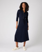 Load image into Gallery viewer, N.Peal Women's Polo Collar Silk Cashmere Dress Navy Blue
