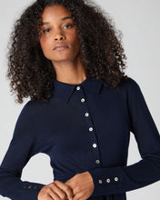Load image into Gallery viewer, N.Peal Women's Polo Collar Silk Cashmere Dress Navy Blue
