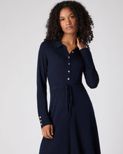 Load image into Gallery viewer, N.Peal Women's Polo Collar Silk Cashmere Dress Navy Blue
