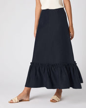 Load image into Gallery viewer, N.Peal Women&#39;s Sofia Ruffle Linen Skirt Navy Blue

