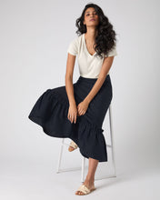 Load image into Gallery viewer, N.Peal Women&#39;s Sofia Ruffle Linen Skirt Navy Blue
