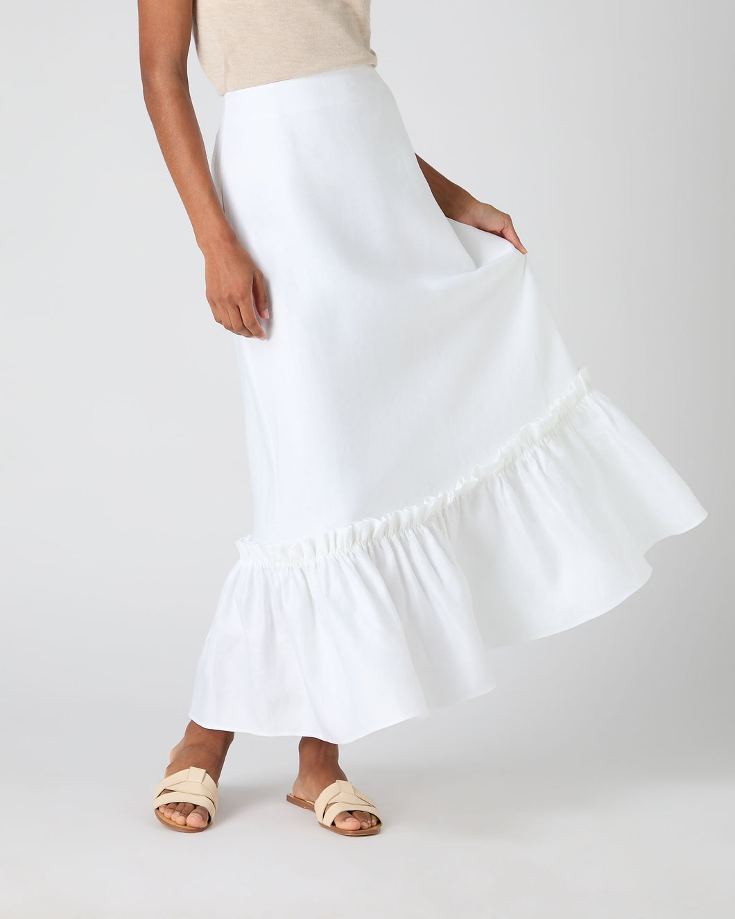 N.Peal Women's Sofia Ruffle Linen Skirt White