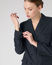 Load image into Gallery viewer, N.Peal Women&#39;s Ava Double Breasted Linen Jacket Navy Blue

