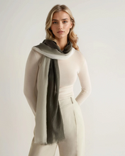 Load image into Gallery viewer, N.Peal Women's Dip Dye Cashmere Scarf Arabica Khaki Green
