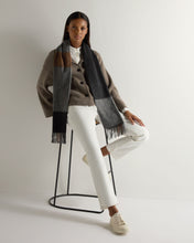 Load image into Gallery viewer, N.Peal Unisex Cashmere Check Scarf Navy Check
