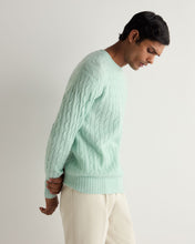 Load image into Gallery viewer, N.Peal Men's Thames Cable Round Neck Cashmere Jumper Dusty Teal Green
