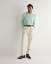 Load image into Gallery viewer, N.Peal Men's Thames Cable Round Neck Cashmere Jumper Dusty Teal Green
