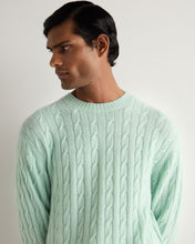 Load image into Gallery viewer, N.Peal Men's Thames Cable Round Neck Cashmere Jumper Dusty Teal Green
