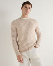 Load image into Gallery viewer, N.Peal Men's Thames Cable Round Neck Cashmere Jumper Ecru White
