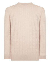 Load image into Gallery viewer, N.Peal Men's Thames Cable Round Neck Cashmere Jumper Ecru White
