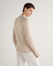 Load image into Gallery viewer, N.Peal Men's Thames Cable Round Neck Cashmere Jumper Ecru White
