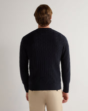 Load image into Gallery viewer, Men's Thames Cable Round Neck Cashmere Jumper Navy
