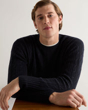 Load image into Gallery viewer, Men's Thames Cable Round Neck Cashmere Jumper Navy

