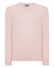 Load image into Gallery viewer, N.Peal Men's Burlington V Neck Cashmere Jumper Blossom Pink

