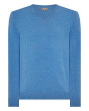 Load image into Gallery viewer, N.Peal Men's Burlington V Neck Cashmere Jumper Provence Blue
