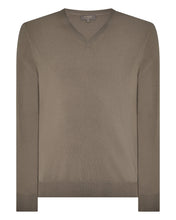 Load image into Gallery viewer, N.Peal Men's Burlington V Neck Cashmere Jumper Vintage Khaki Green
