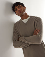 Load image into Gallery viewer, N.Peal Men's Burlington V Neck Cashmere Jumper Vintage Khaki Green
