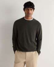 Load image into Gallery viewer, N.Peal Men's Oxford Round Neck Cashmere Jumper Arabica Khaki Green
