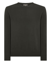 Load image into Gallery viewer, N.Peal Men's Oxford Round Neck Cashmere Jumper Arabica Khaki Green
