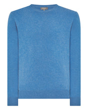 Load image into Gallery viewer, N.Peal Men's Oxford Round Neck Cashmere Jumper Provence Blue

