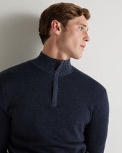 Load image into Gallery viewer, N.Peal Men's Regent Fine Gauge Cashmere Half Zip Jumper Indigo Blue
