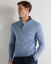 Load image into Gallery viewer, N.Peal Men's Regent Fine Gauge Cashmere Half Zip Jumper Cornflower Blue
