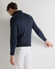 Load image into Gallery viewer, N.Peal Men's Regent Fine Gauge Cashmere Half Zip Jumper Indigo Blue

