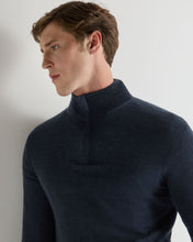 Load image into Gallery viewer, N.Peal Men's Regent Fine Gauge Cashmere Half Zip Jumper Indigo Blue
