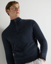Load image into Gallery viewer, N.Peal Men's Regent Fine Gauge Cashmere Half Zip Jumper Indigo Blue
