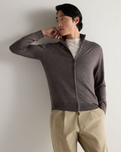 Load image into Gallery viewer, N.Peal Men's Hyde Fine Gauge Cashmere Full Zip Jumper Driftwood Brown

