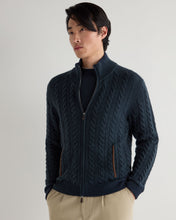 Load image into Gallery viewer, N.Peal Men's Richmond Cable Cashmere Cardigan Indigo Blue
