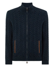Load image into Gallery viewer, N.Peal Men's Richmond Cable Cashmere Cardigan Indigo Blue
