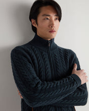 Load image into Gallery viewer, N.Peal Men's Richmond Cable Cashmere Cardigan Indigo Blue
