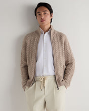 Load image into Gallery viewer, N.Peal Men's Richmond Cable Cashmere Cardigan Oatmeal Brown
