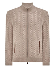 Load image into Gallery viewer, N.Peal Men's Richmond Cable Cashmere Cardigan Oatmeal Brown
