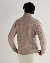 Load image into Gallery viewer, N.Peal Men's Richmond Cable Cashmere Cardigan Oatmeal Brown
